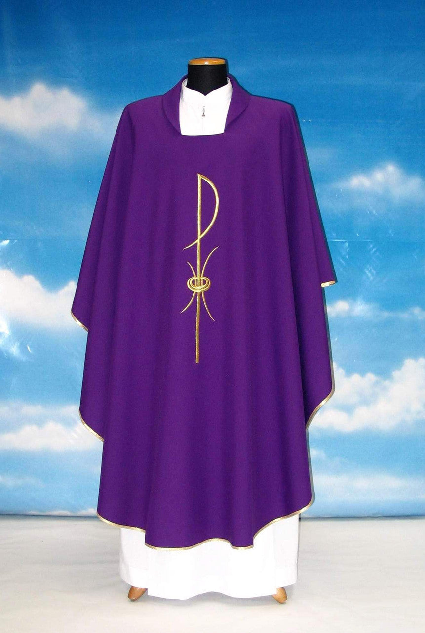 #1205 Chi Rho Chasuble | Square Collar | 100% Poly | All Colors | Buy 4 Get 1 Free!