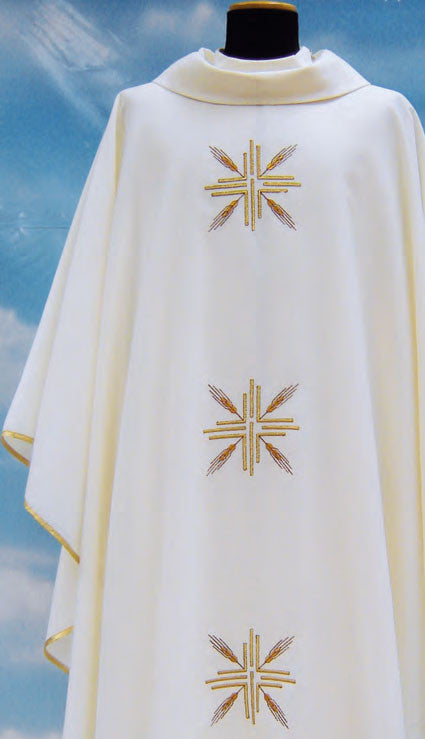 #404 Cross & Wheat Chasuble | Roll Collar | Wool/Poly | All Colors