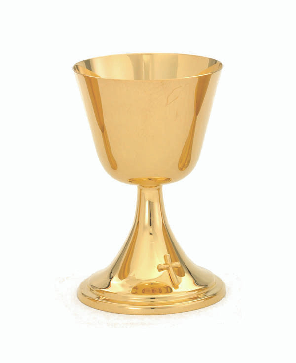 6 3/4" 14oz. Communion Cup | 24K Gold Plated | Smooth Finish with Cross