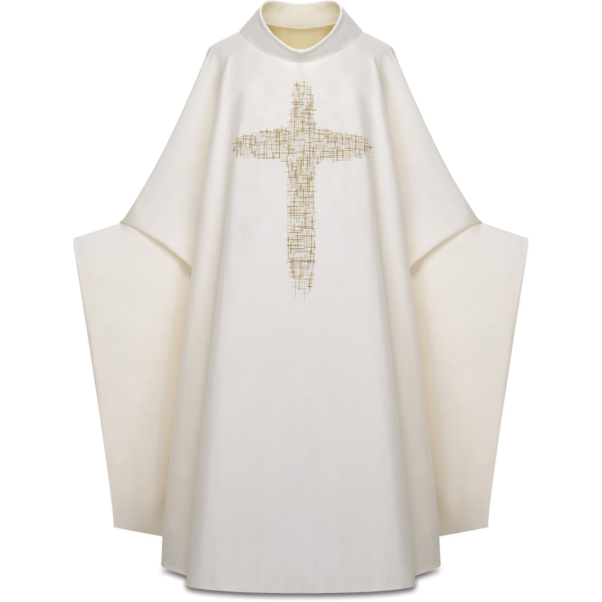 #5391 Ultra Lightweight Embroidered Cross Monastic Chasuble | Stiff Roll Collar | Silk/Poly