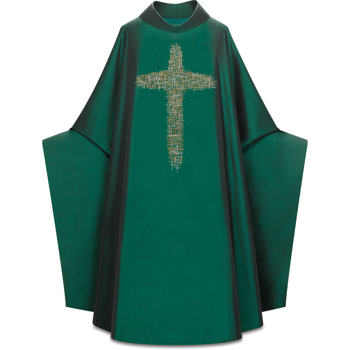 #5391 Ultra Lightweight Embroidered Cross Monastic Chasuble | Stiff Roll Collar | Silk/Poly