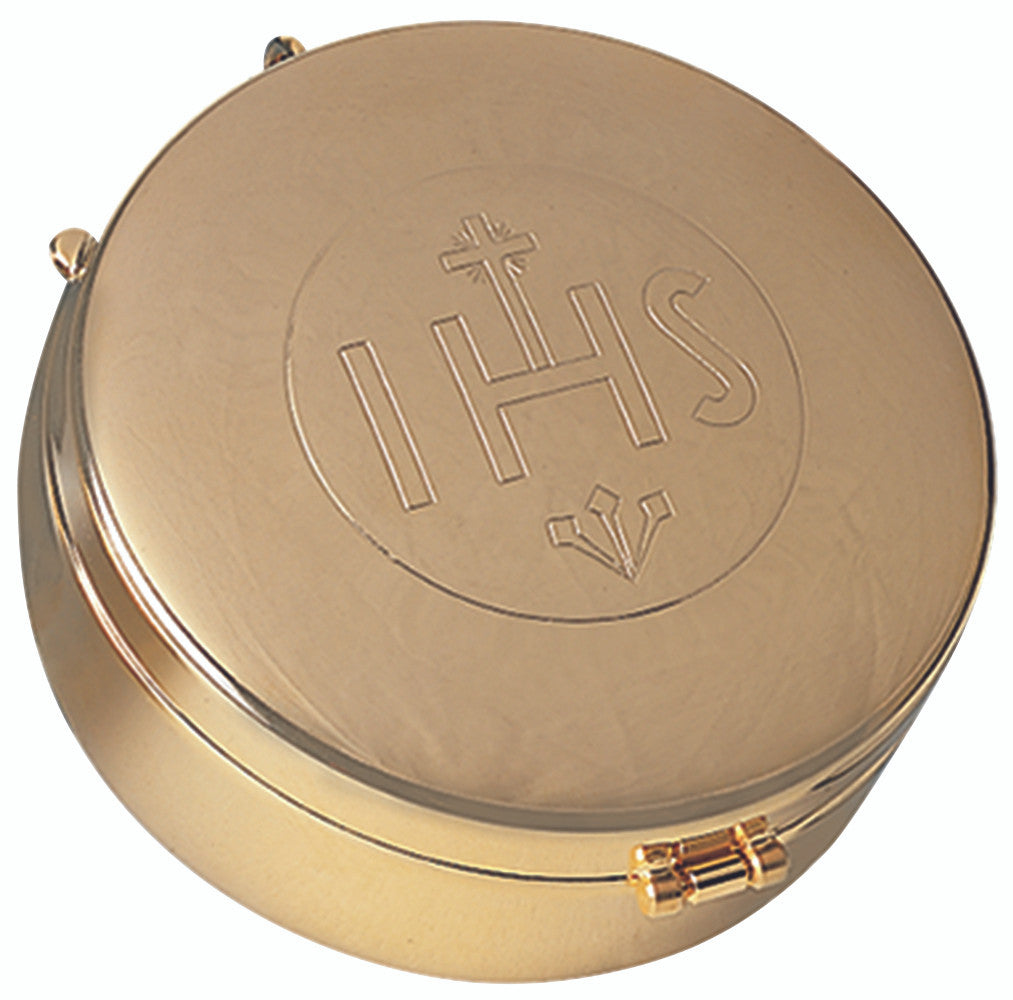K81 IHS Engraved Hospital Pyx | 24K Gold-Plated | Holds 75 Hosts