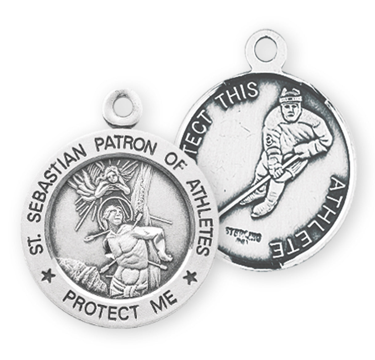 Saint Sebastian Round Sterling Silver Hockey Male Athlete Medal