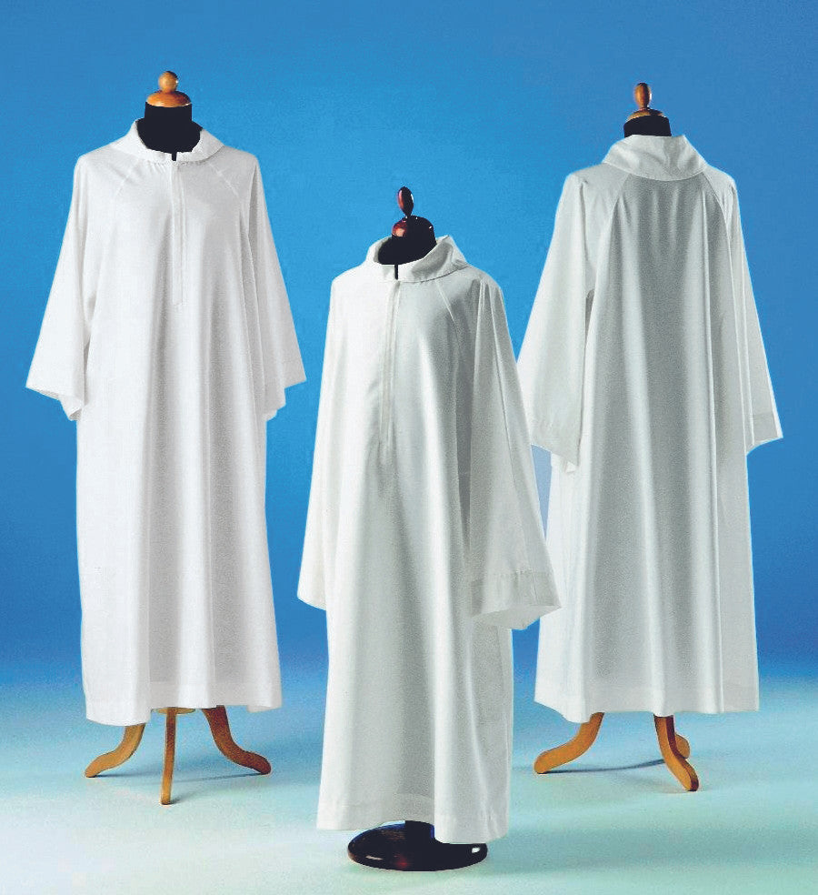 #088 Altar Server Alb | Front Zipper | Polyester | Red/White/Ivory