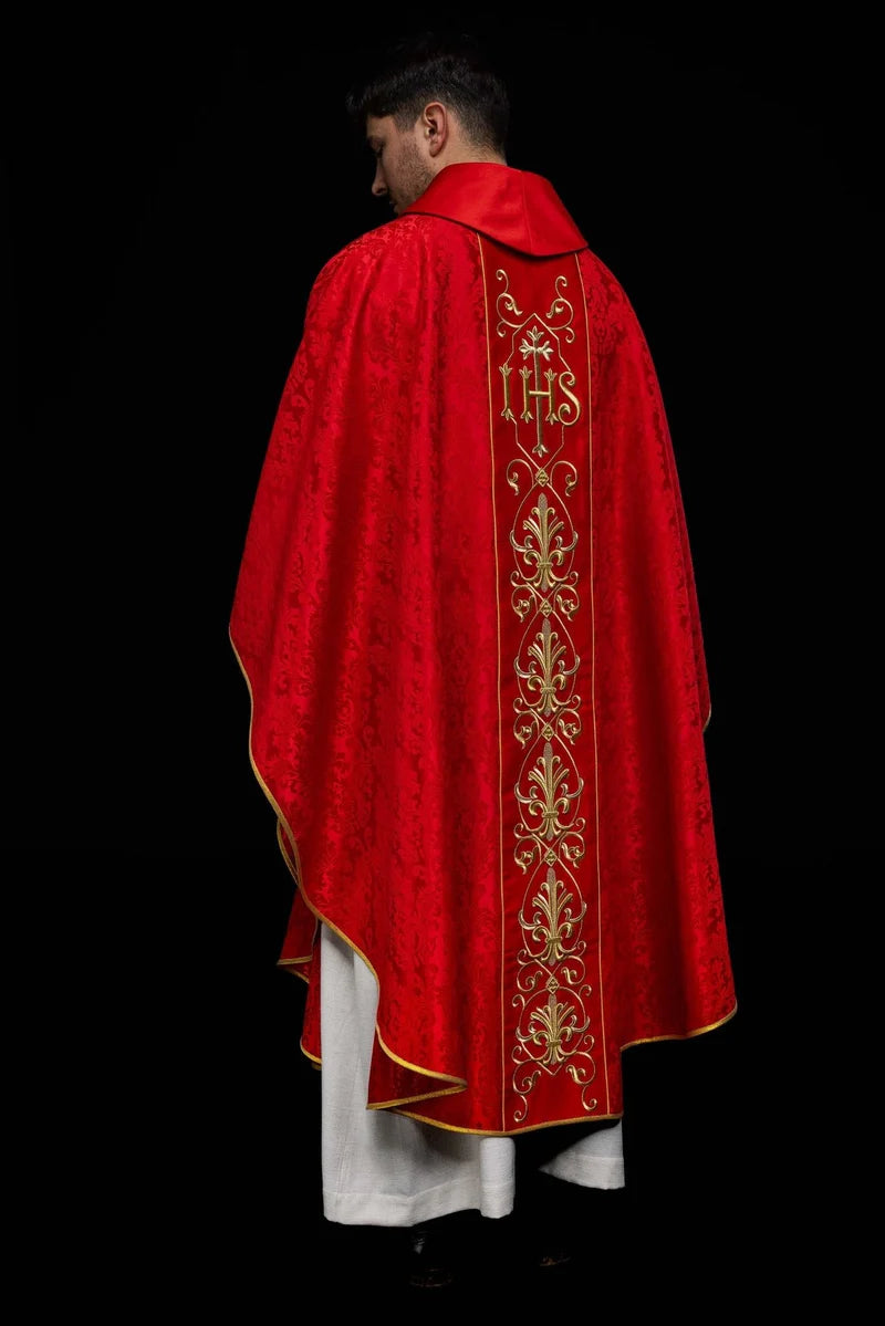 #KOR/268/02/67 Ornate IHS Chasuble, Red