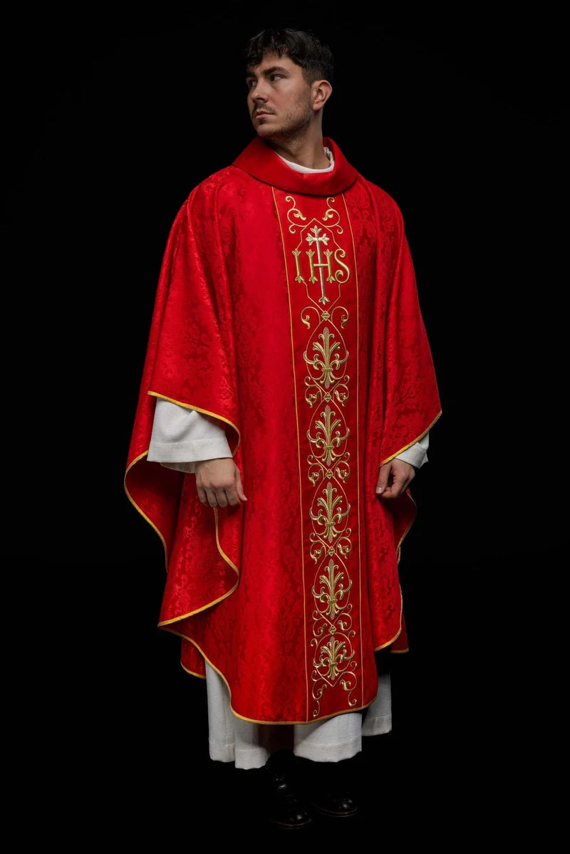 #KOR/268/02/67 Ornate IHS Chasuble, Red