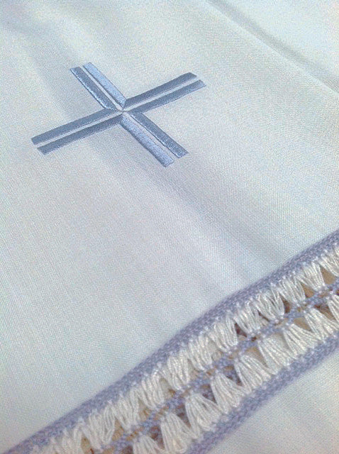 #089/02 Hand Embroidered Cross Lace Alb | Front Zipper | Vatican Hand Made Poly-Cotton Wool