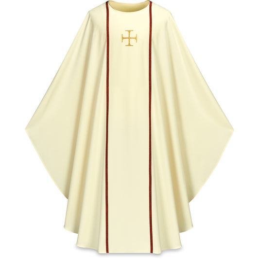#3576 Gold Cross with Galoon Gothic Chasuble | Plain Neck | 100% Poly | All Colors