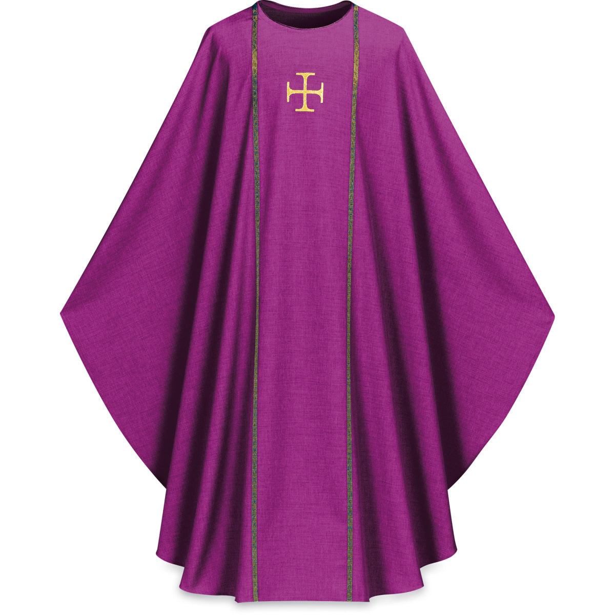 #3576 Gold Cross with Galoon Gothic Chasuble | Plain Neck | 100% Poly | All Colors