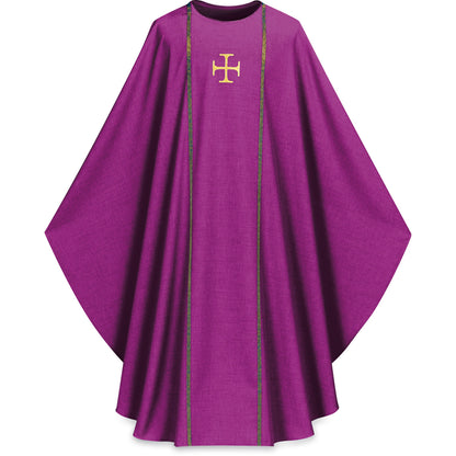 #3576 Gold Cross with Galoon Gothic Chasuble | Plain Neck | 100% Poly | All Colors