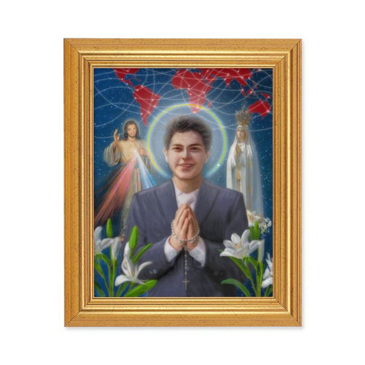 St. Carlo Acutis Beveled Gold-Leaf Framed Art