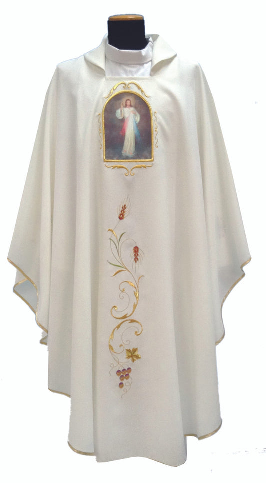 #342 Printed Divine Mercy Chasuble | Square Collar | 100% Poly