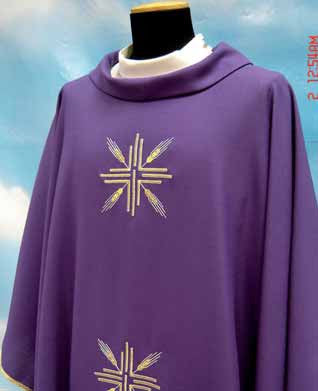 #404 Cross & Wheat Chasuble | Roll Collar | Wool/Poly | All Colors