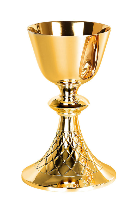 #5425 Hand-Chiseled "Net" Design Chalice & Paten | 7-7/8", 14oz. | Multiple Finishes Available