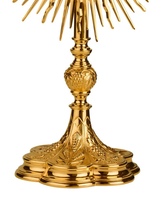 #5539-A Large Wheat & Grape Monstrance | 24K Gold-Plated | Handmade In Spain | Holds 5-3/4" Host