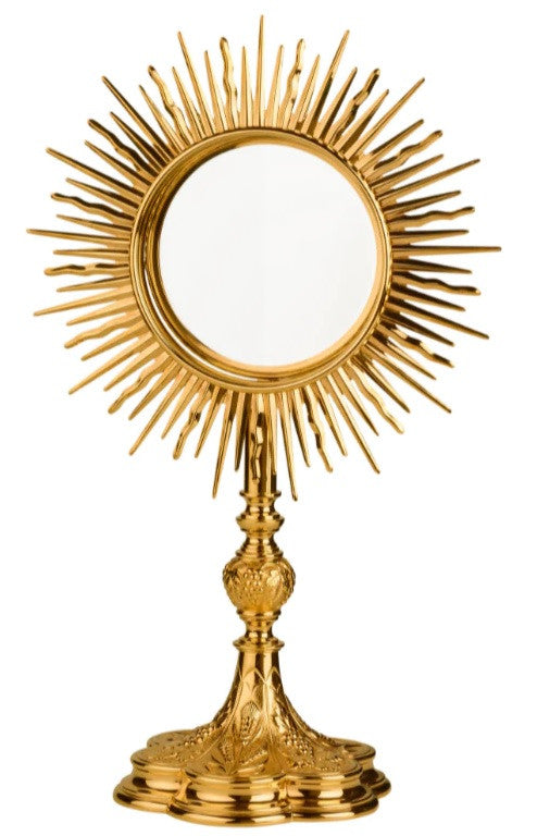 #5539-A Large Wheat & Grape Monstrance | 24K Gold-Plated | Handmade In Spain | Holds 5-3/4" Host