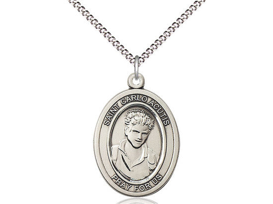 St. Carlo Acutis Oval Solid Sterling Silver Medal | Multiple Chain Lengths