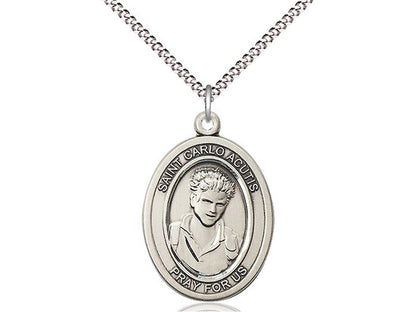 St. Carlo Acutis Oval Solid Sterling Silver Medal | Multiple Chain Lengths