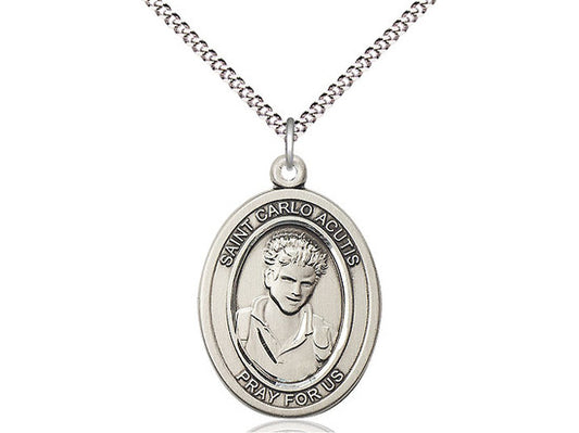 St. Carlo Acutis Oval Solid Sterling Silver Medal | Multiple Chain Lengths