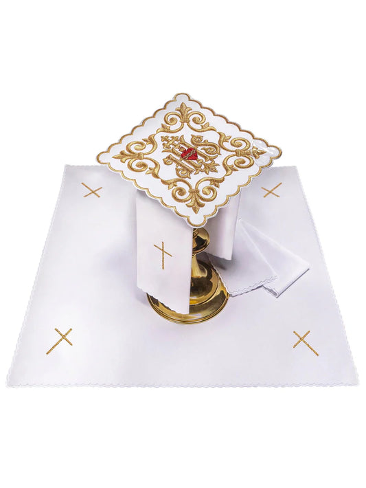 #146 Embroidered IHS Sacred Heart Linen Set