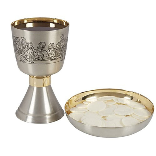 #D1911 Last Supper Etched Chalice and Bowl Paten