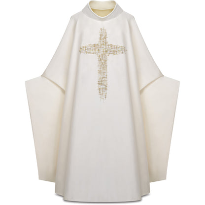 #5391 Ultra Lightweight  Embroidered Cross Monastic Chasuble | Stiff Roll Collar | Silk/Poly