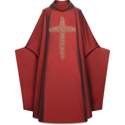 #5391 Ultra Lightweight  Embroidered Cross Monastic Chasuble | Stiff Roll Collar | Silk/Poly