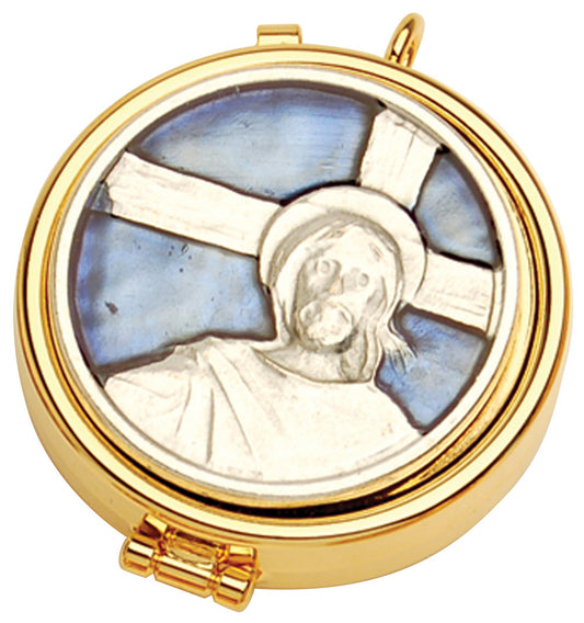 K84 Enameled Christ Emblem Pyx | 24K Gold-Plated | Holds 7 Hosts