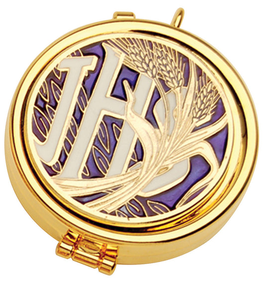 K89 Enameled IHS Emblem Pyx | 24K Gold-Plated | Holds 7 Hosts
