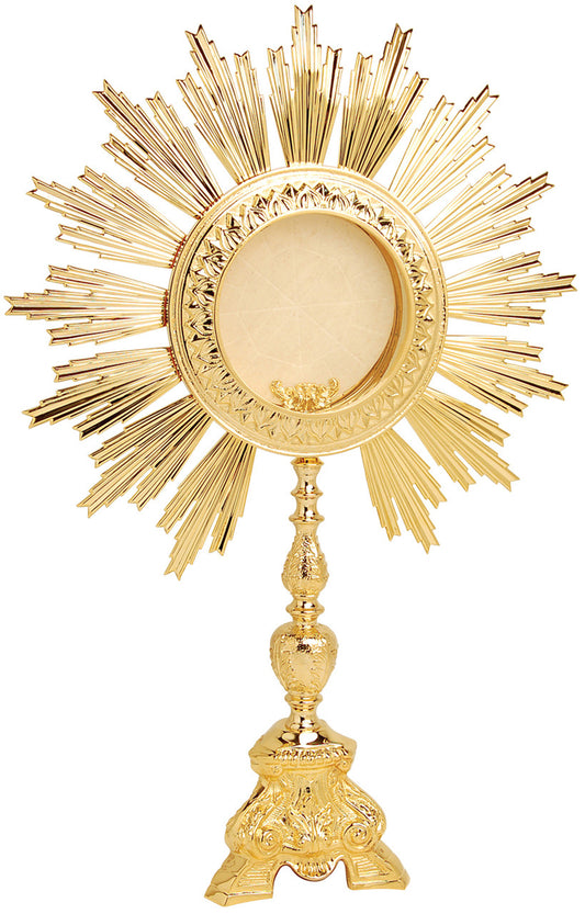 K687 24K Gold Plated Ornate Monstrance | Holds Hosts Up To 5 3/4"