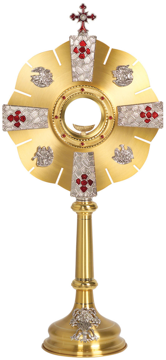 K682 Two Tone Bright & Satin Ruby Stone Monstrance