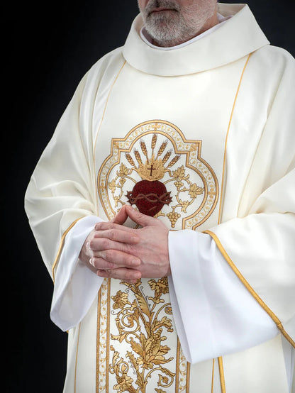 Sacred Heart of Jesus Embroidered Chasuble | Roll Collar | 100% Polyester | All Colors