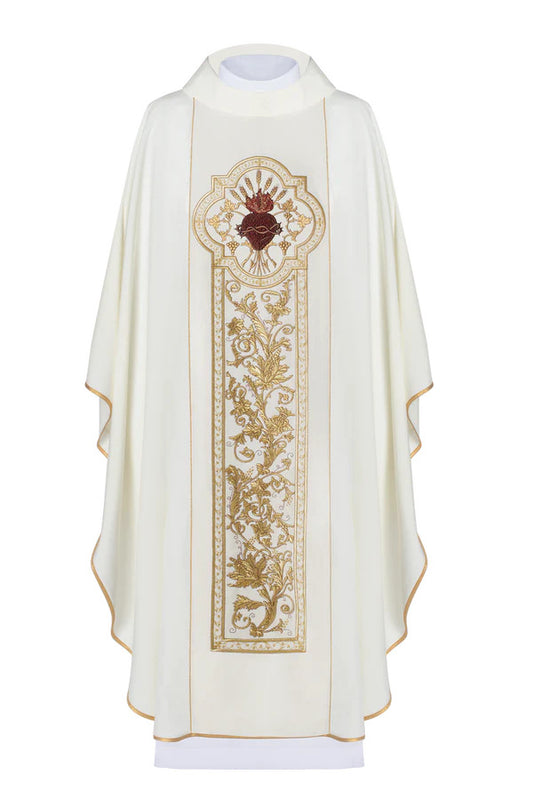 Sacred Heart of Jesus Embroidered Chasuble | Roll Collar | 100% Polyester | All Colors
