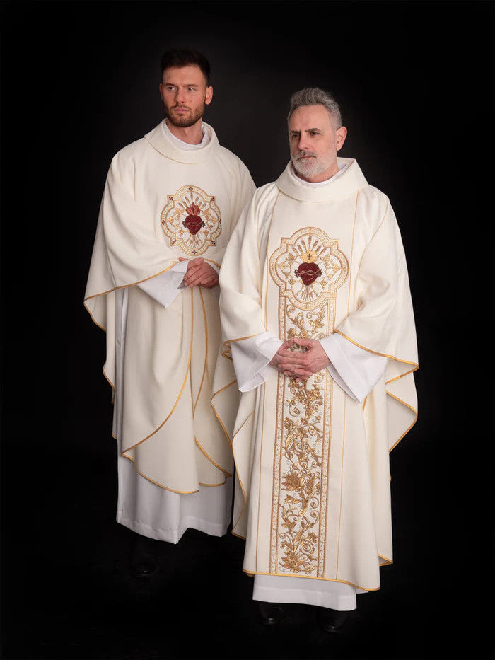 Sacred Heart of Jesus Embroidered Chasuble | Roll Collar | 100% Polyester | All Colors