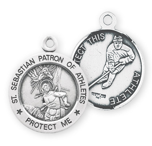 Saint Sebastian Round Sterling Silver Hockey Male Athlete Medal