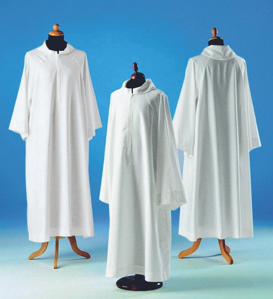 #088 Altar Server Alb | Front Zipper | Polyester | Red/White/Ivory