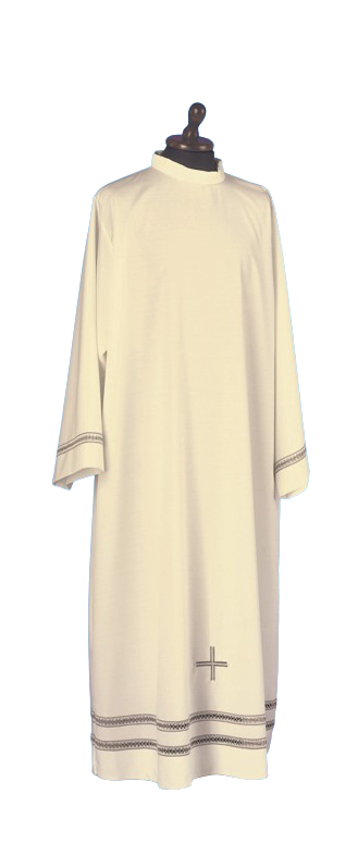 Double Lace Insert & Embroidered Cross Alb | Shoulder Zipper | Mixed Wool