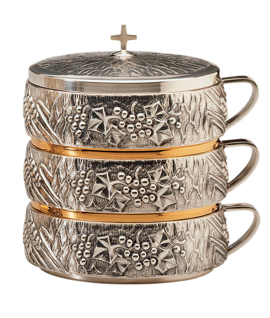 #4012 Grape & Wheat Stacking Ciborium | 300 Host Capacity | Oxidized Silver Plate